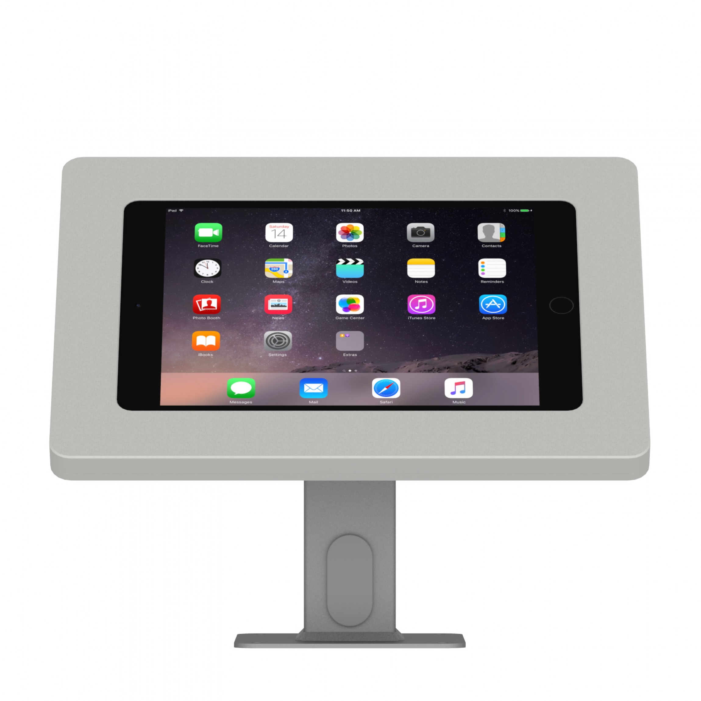 VidaMount iPad Mini 4 & 5 Home Button Covered White Enclosure w. 360 Rotate  & Tilt Surface Mount