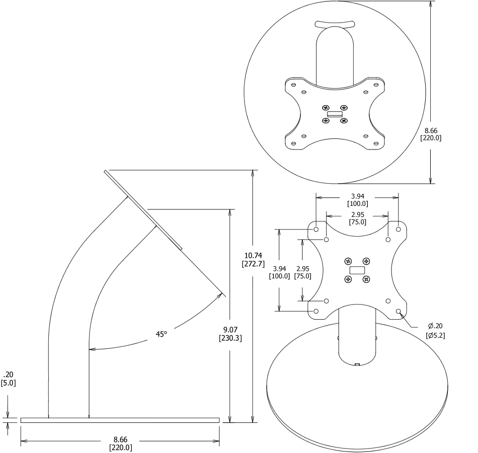 Portable Fixed VESA Surface Mount Dimensions