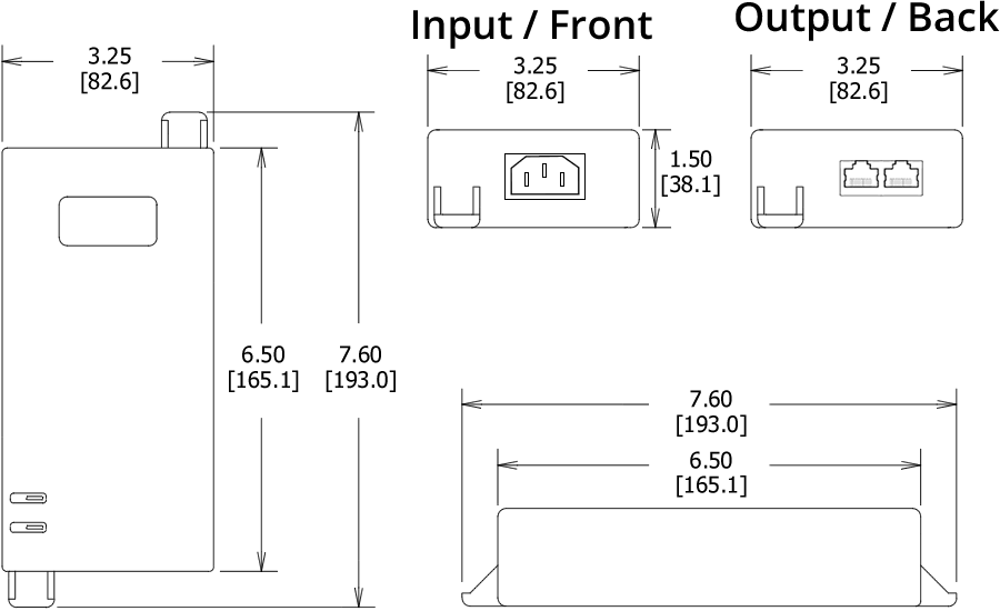 VidaPower Ultra 48V Power Injector Dimensions