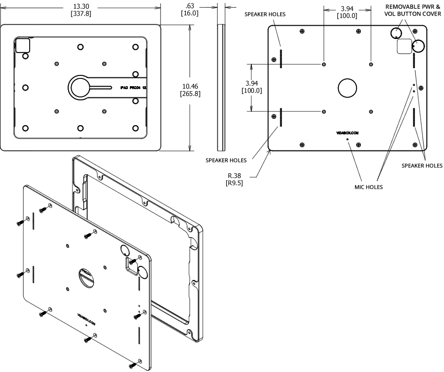 VidaMount VESA Enclosure 4th Gen iPad Pro 12.9 Dimensions