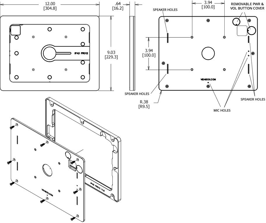 VidaMount VESA Enclosure 2nd & 3rd Gen iPad Pro 11.0 Dimensions